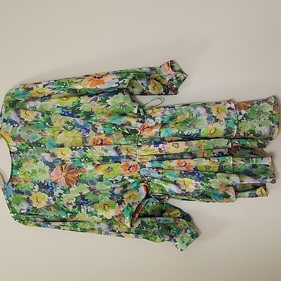Zara Green Floral Print  V-Neck Puff Sleeve Romantic Dress  Size XS - Picture 11 of 16